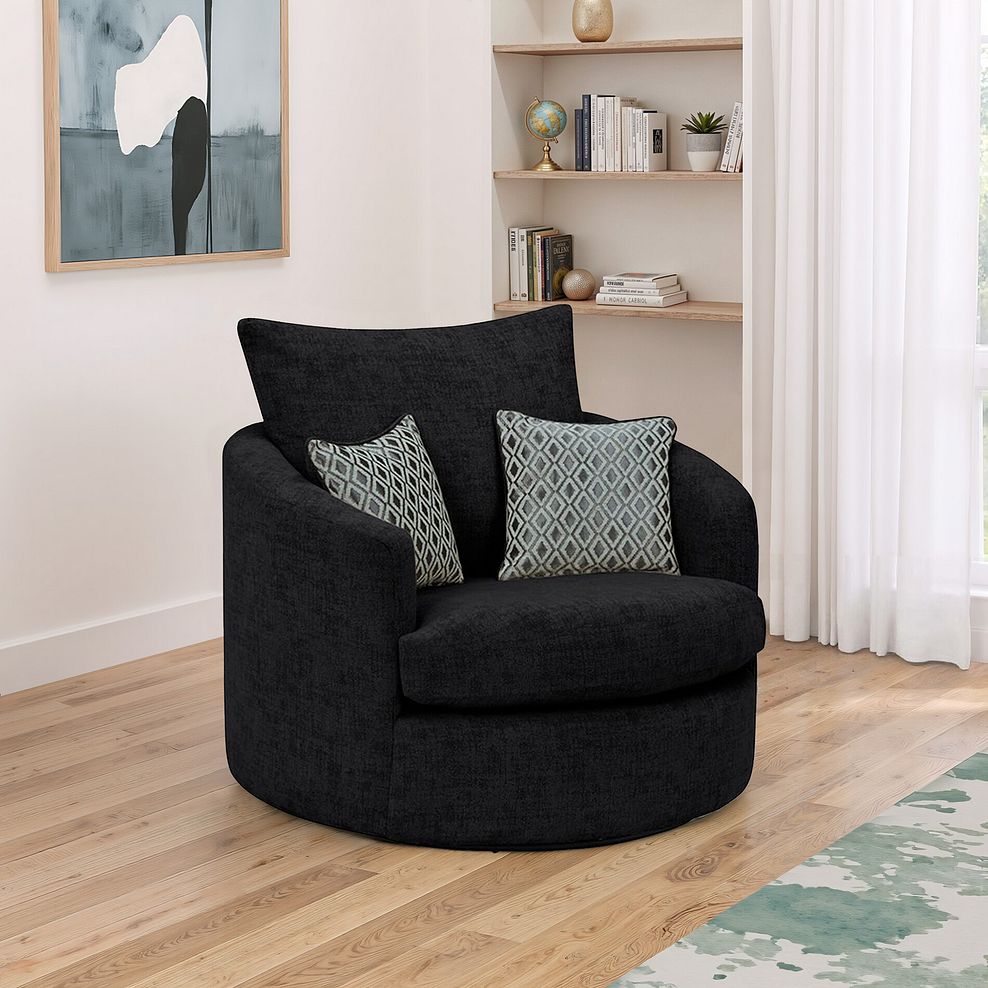 Malvern Swivel Cuddler Chair in Charcoal fabric 1