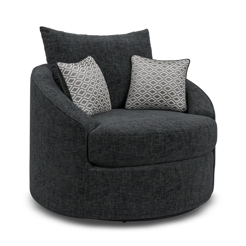 Malvern Swivel Cuddler Chair in Charcoal fabric 2