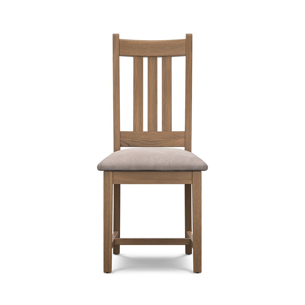 Classic Antique Finish Oak Chair with Dappled Beige Fabric Seat 2