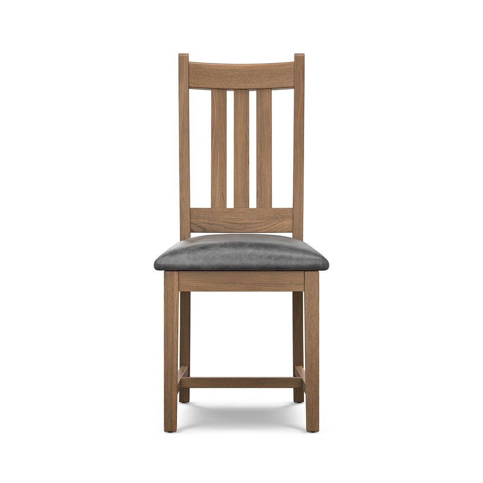 Classic Antique Finish Oak Chair with Vintage Black Leather Look Seat 2