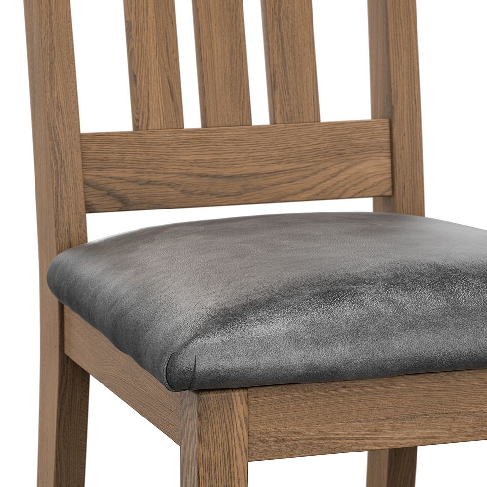 Classic Antique Finish Oak Chair with Vintage Black Leather Look Seat 5