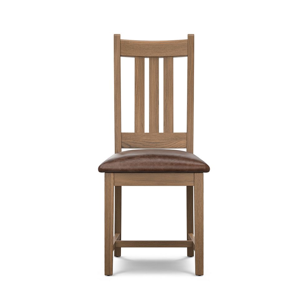 Classic Antique Finish Oak Chair with Vintage Brown Leather Look Seat 2