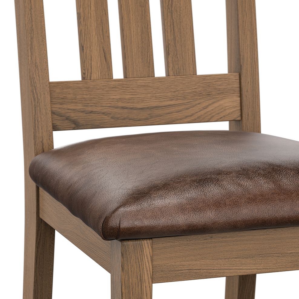 Classic Antique Finish Oak Chair with Vintage Brown Leather Look Seat 5
