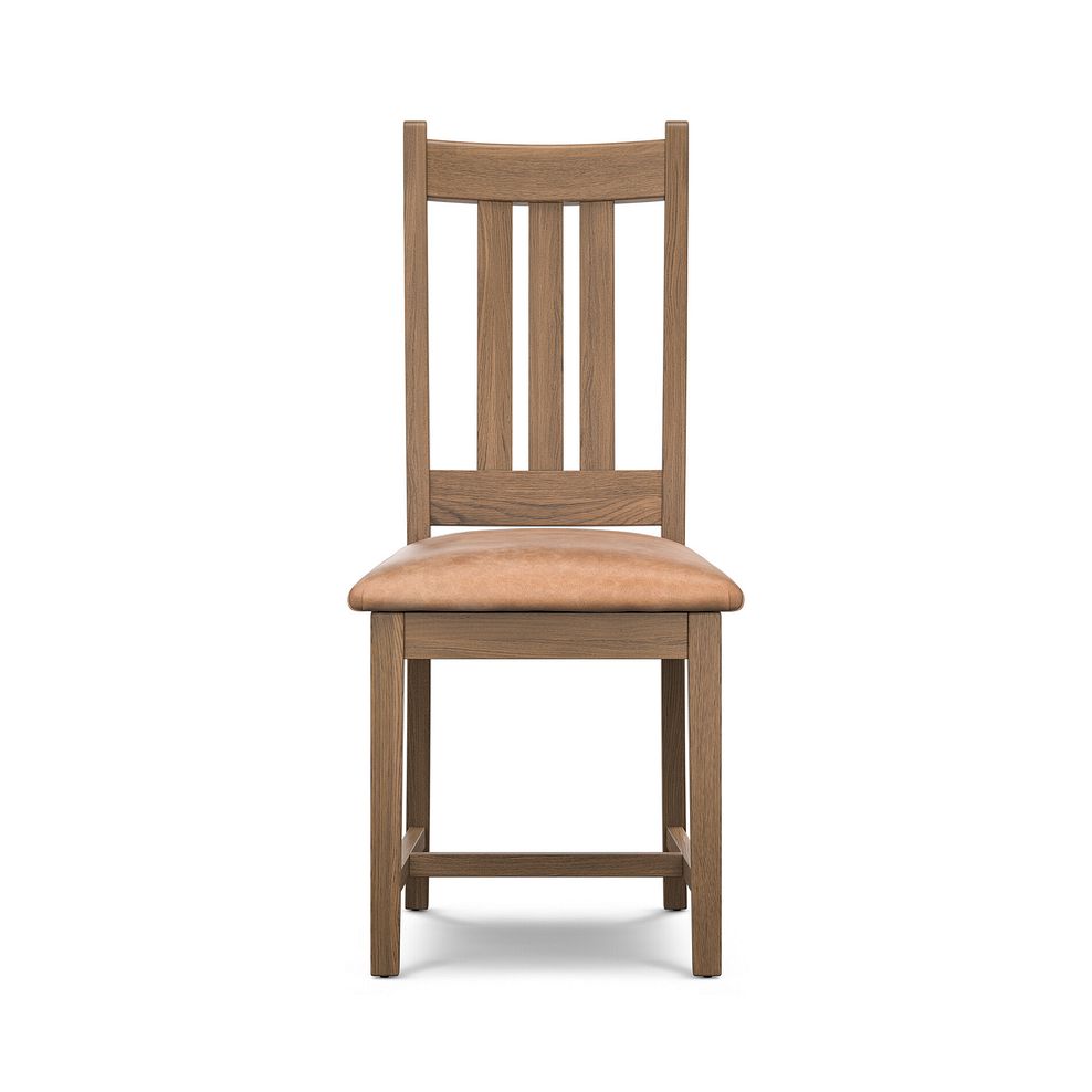 Classic Antique Finish Oak Chair with Vintage Tan Leather Look Seat 2
