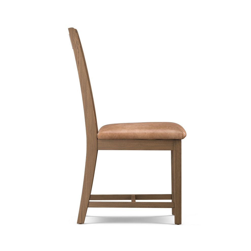 Classic Antique Finish Oak Chair with Vintage Tan Leather Look Seat 3