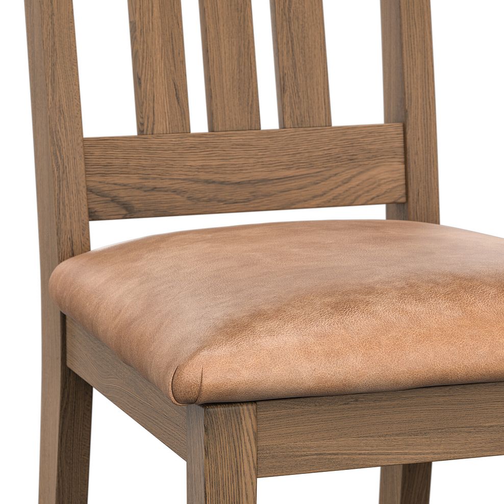 Classic Antique Finish Oak Chair with Vintage Tan Leather Look Seat 5
