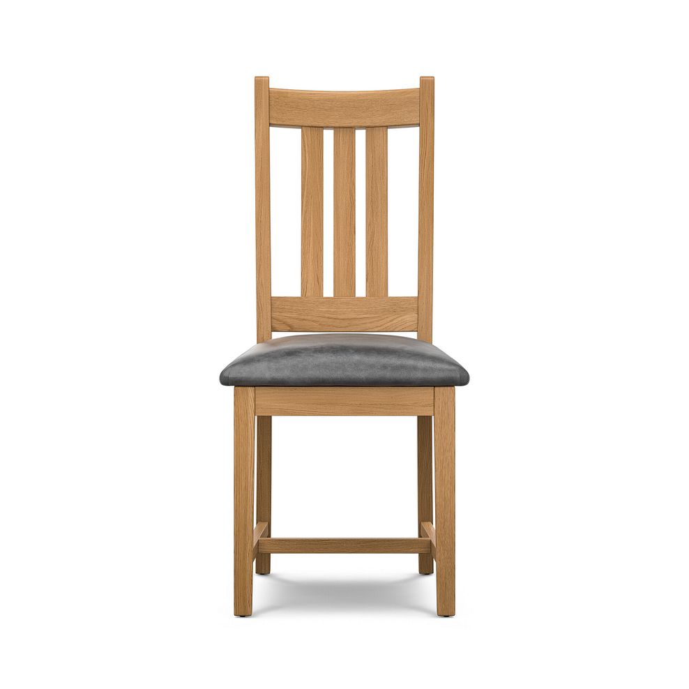Classic Natural Oak Chair with Vintage Black Leather Look Seat 2