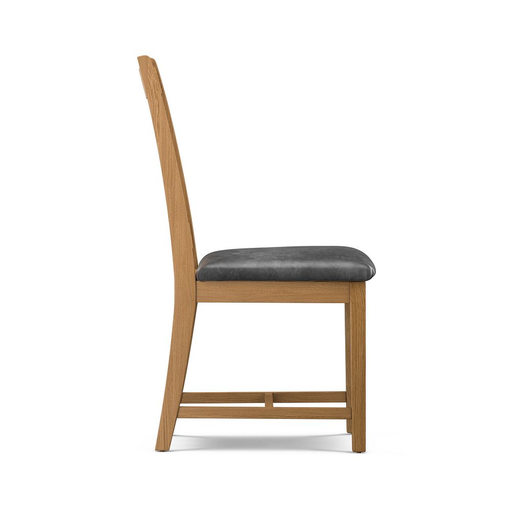 Classic Natural Oak Chair with Vintage Black Leather Look Seat 3