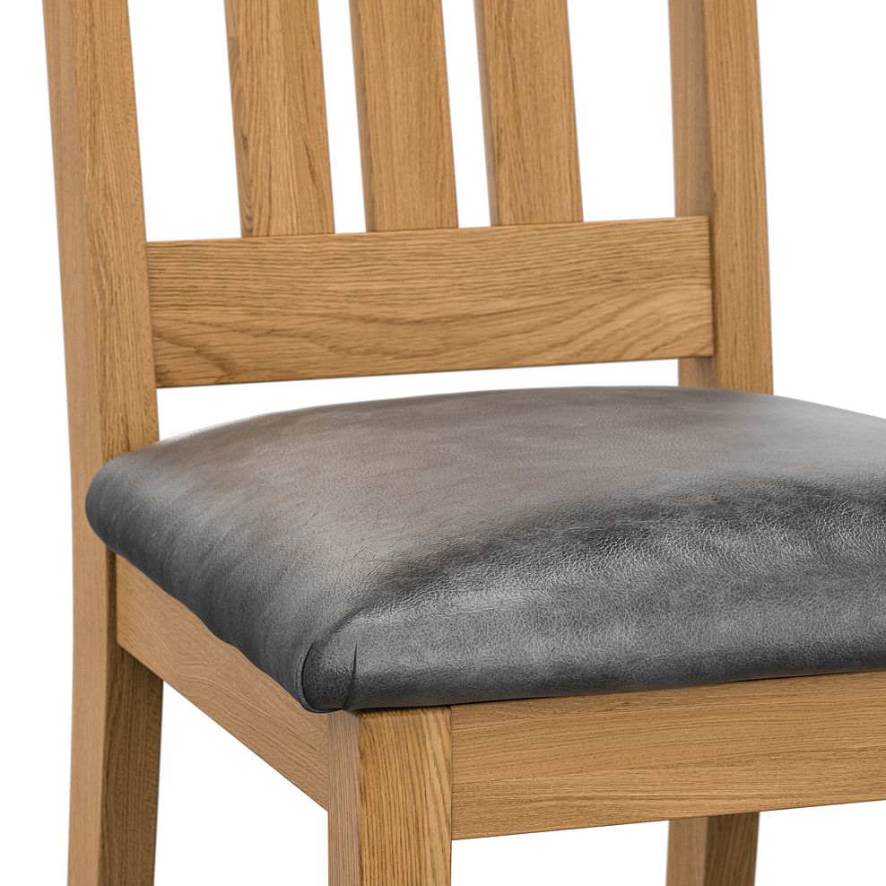 Classic Natural Oak Chair with Vintage Black Leather Look Seat 5