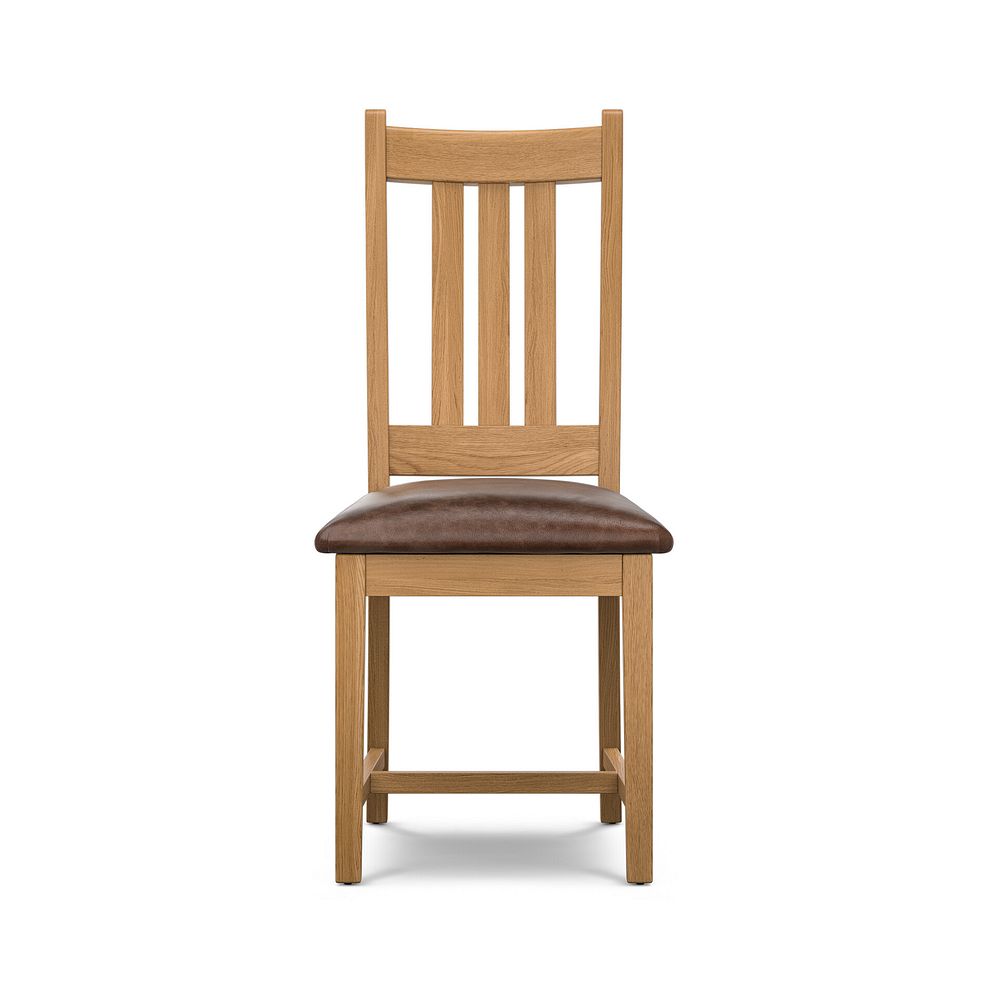 Classic Natural Oak Chair with Vintage Brown Leather Look Seat 2