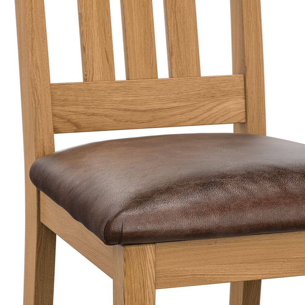 Classic Natural Oak Chair with Vintage Brown Leather Look Seat 5