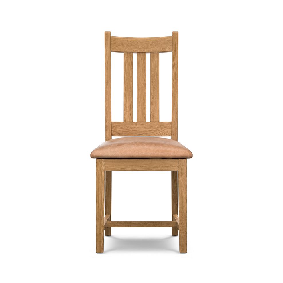Classic Natural Oak Chair with Vintage Tan Leather Look Seat 2