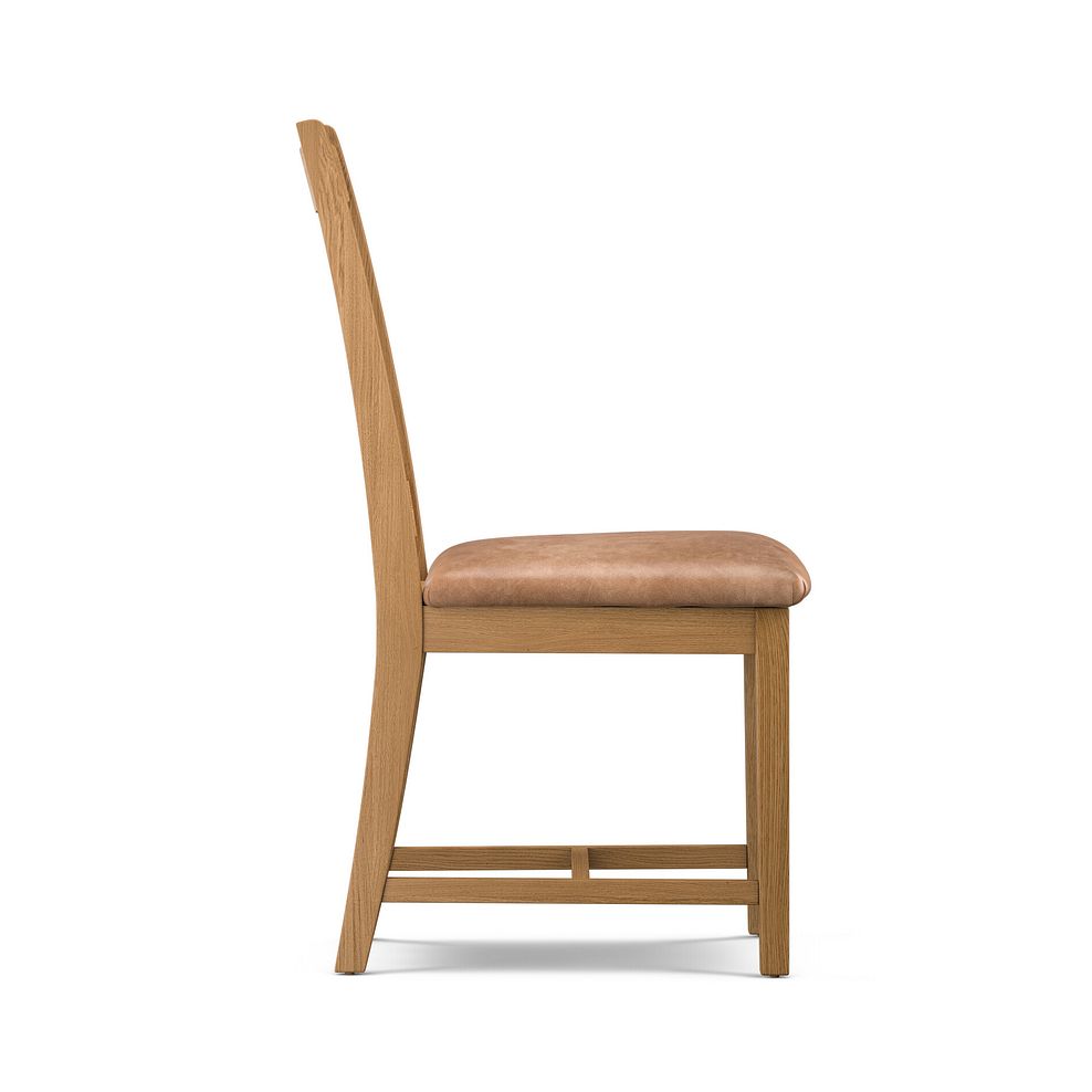 Classic Natural Oak Chair with Vintage Tan Leather Look Seat 3
