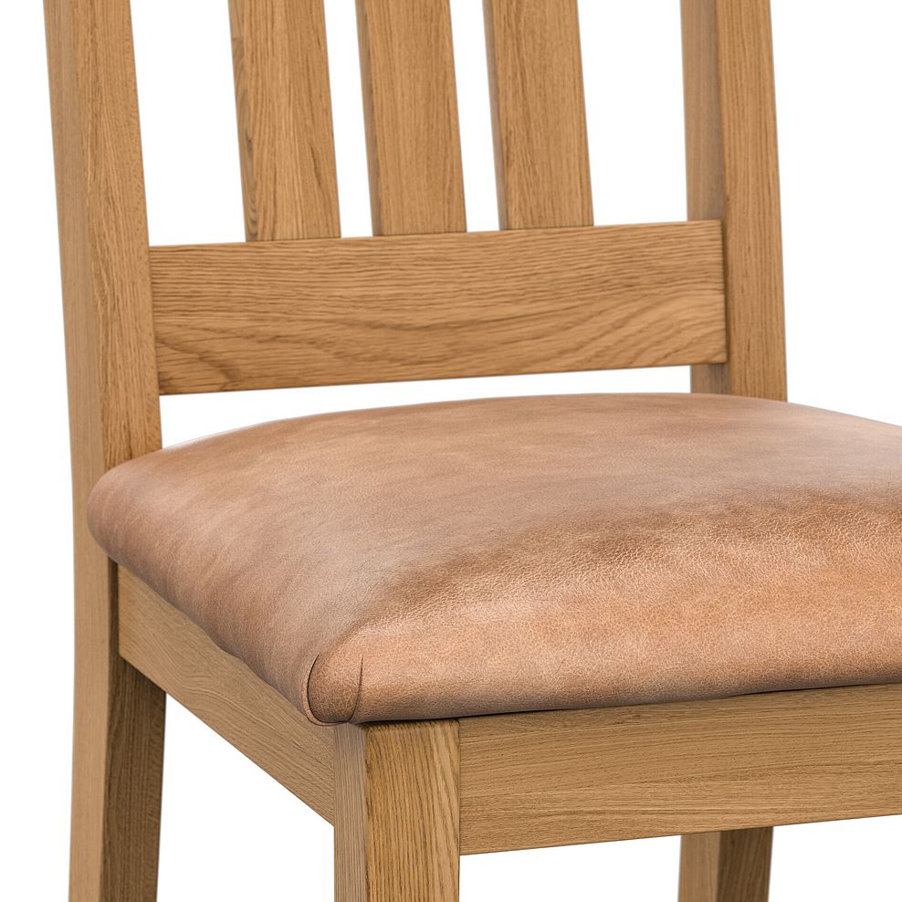 Classic Natural Oak Chair with Vintage Tan Leather Look Seat 5
