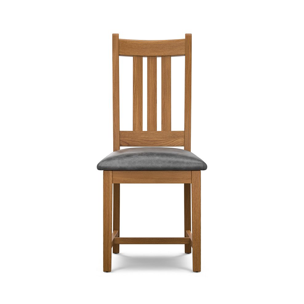 Classic Rustic Oak Chair with Vintage Black Leather Look Seat 2