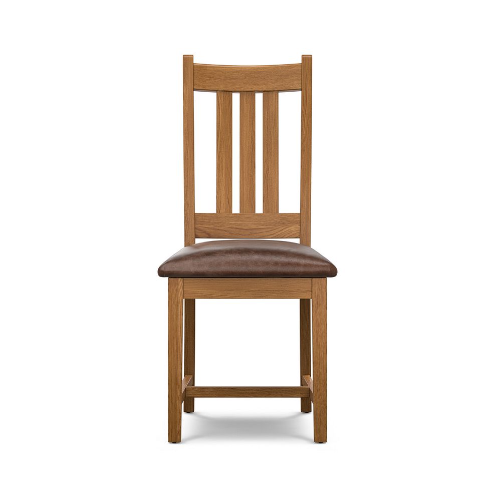 Classic Rustic Oak Chair with Vintage Brown Leather Look Seat 2