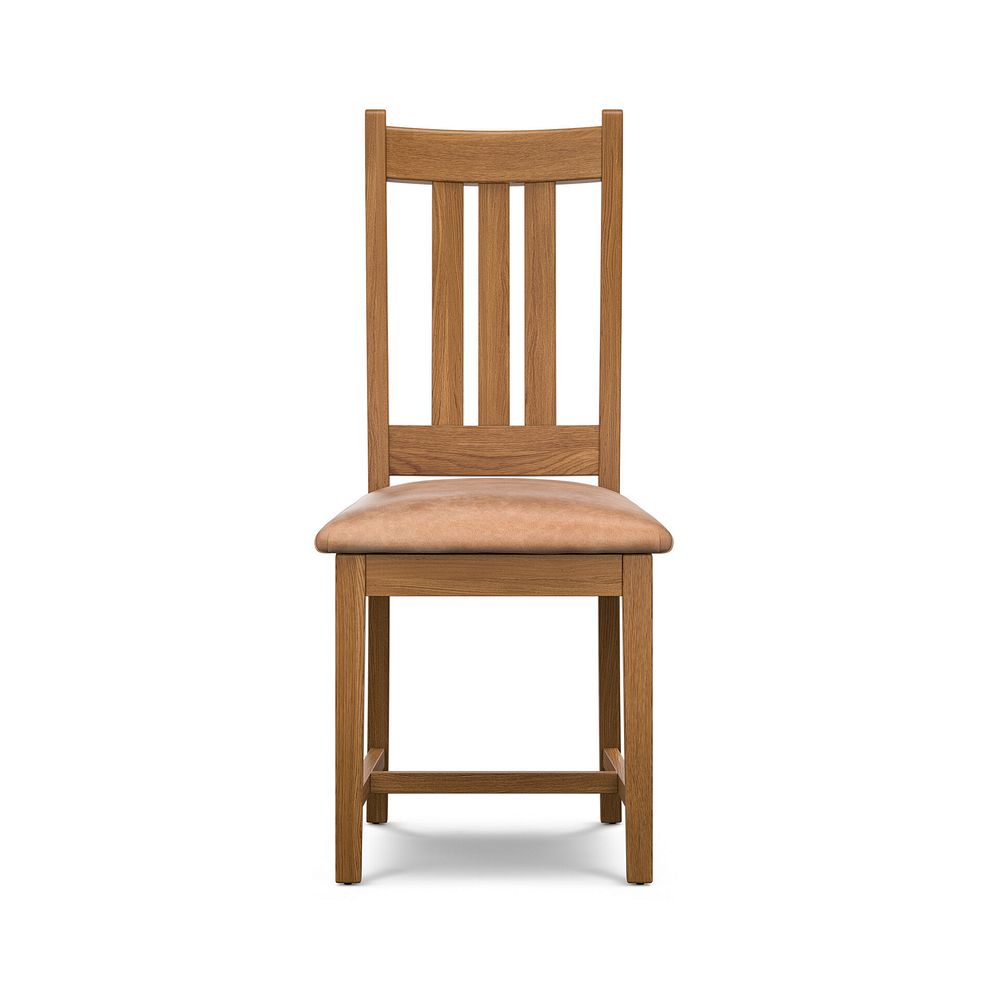 Classic Rustic Oak Chair with Vintage Tan Leather Look Seat 2