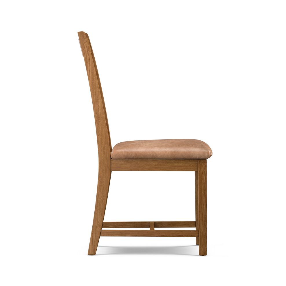 Classic Rustic Oak Chair with Vintage Tan Leather Look Seat 3