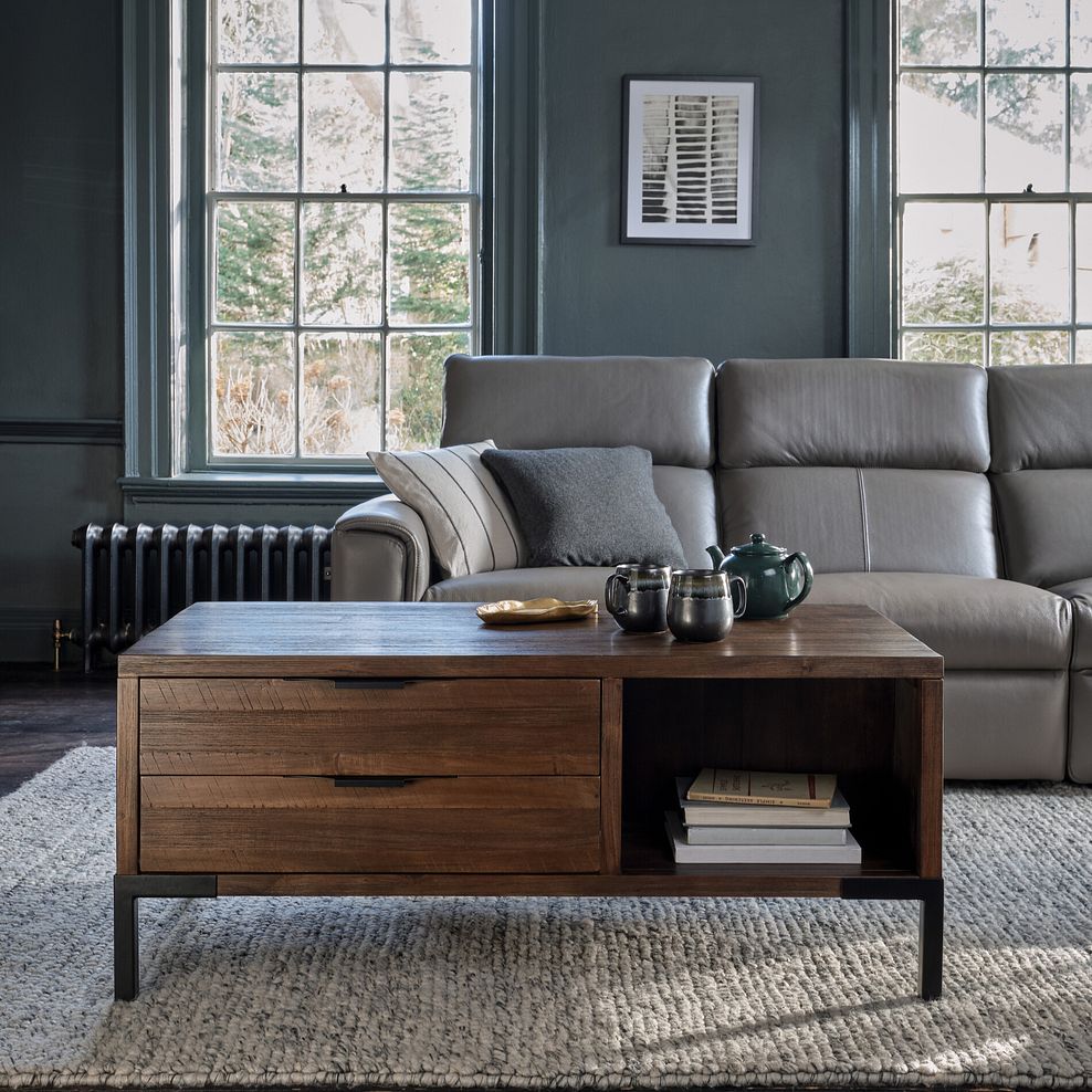 Detroit Solid Hardwood and Metal Coffee Table with Storage 1