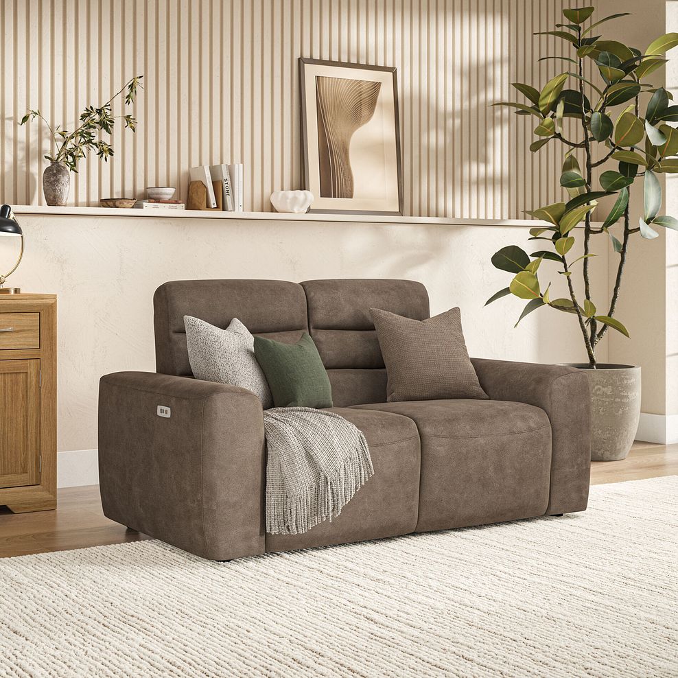 Cohen 2 Seater Electric Recliner in Miller Earth Brown Fabric 1
