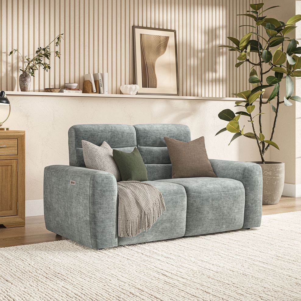 Cohen 2 Seater Electric Recliner in Plush Silver Fabric 1