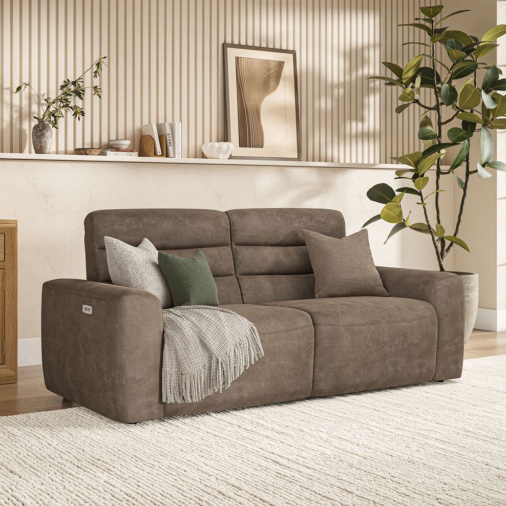 Cohen 3 Seater Electric Recliner in Miller Earth Brown Fabric 1