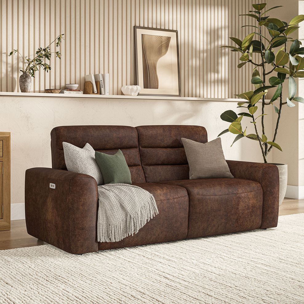Cohen 3 Seater Electric Recliner in Ranch Dark Brown Fabric 1