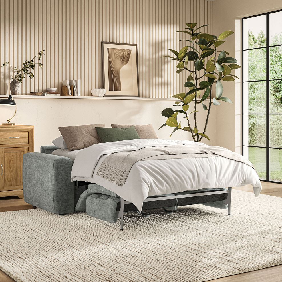 Cohen 3 Seater Sofa Bed in Plush Silver Fabric 1