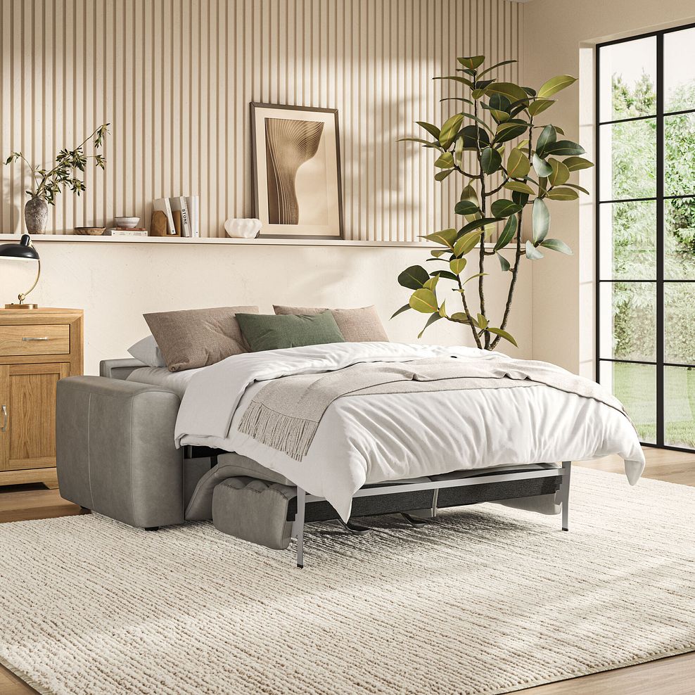 Cohen 3 Seater Sofa Bed in Virgo Platinum Leather 1