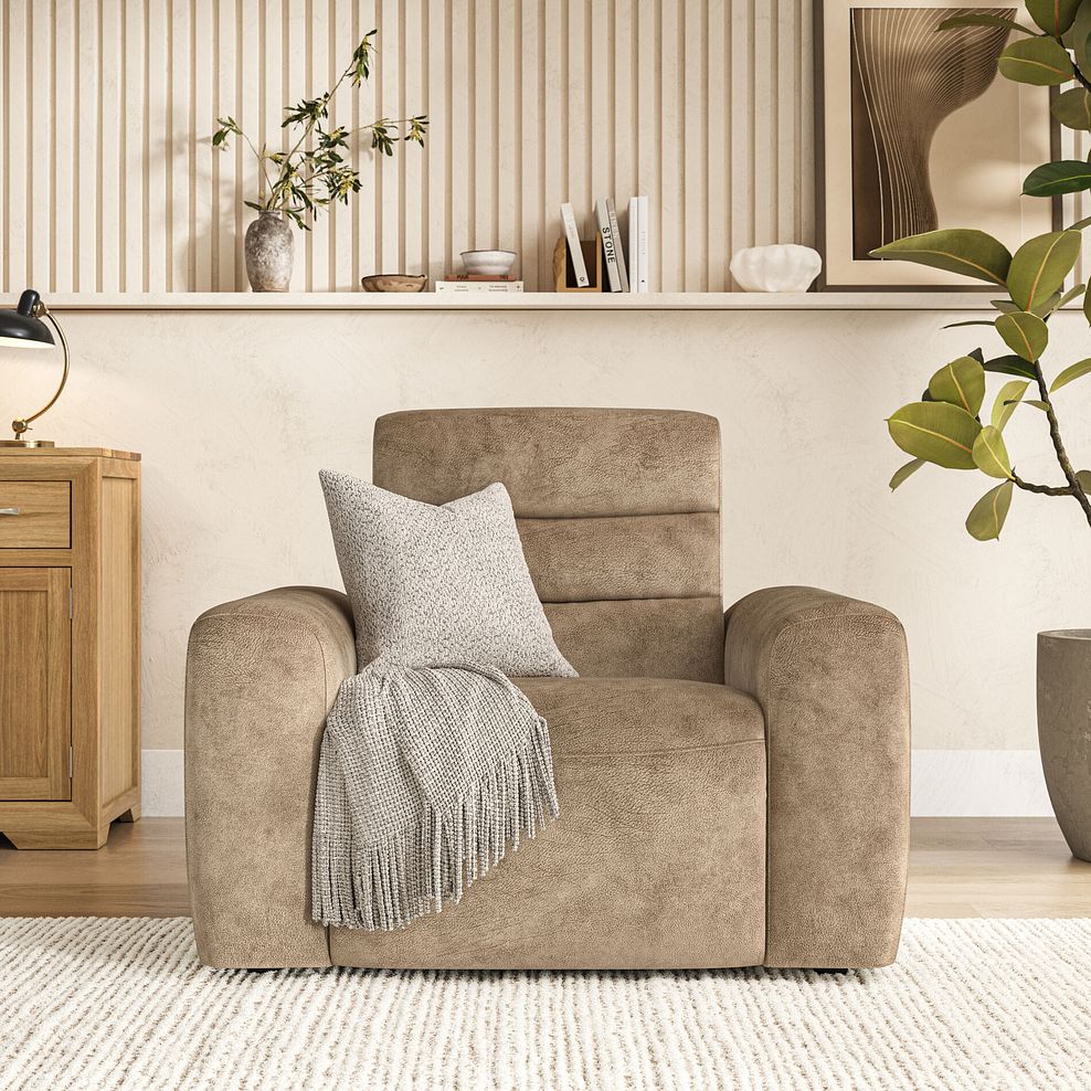 Cohen Electric Recliner Armchair in Dapple Taupe Fabric 3