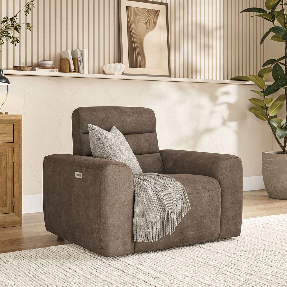 Cohen Electric Recliner Armchair in Miller Earth Brown Fabric 1