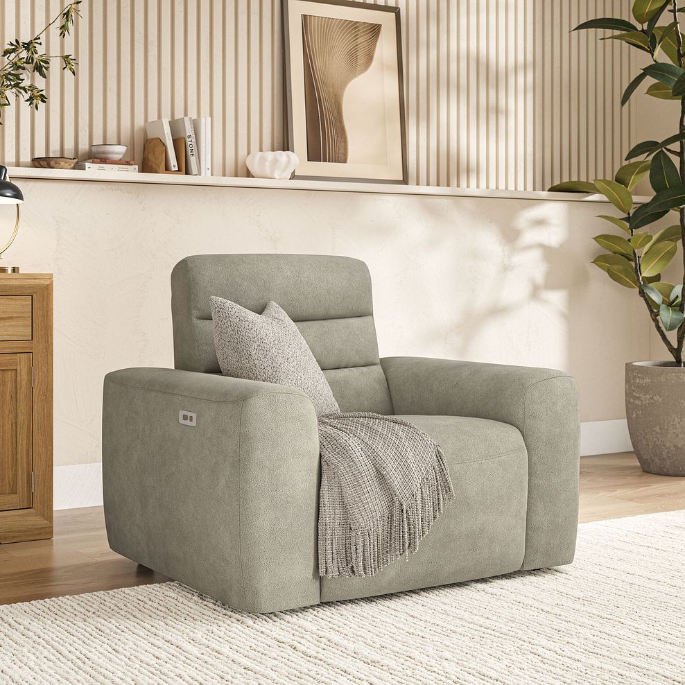 Cohen Electric Recliner Armchair in Miller Taupe Fabric 1