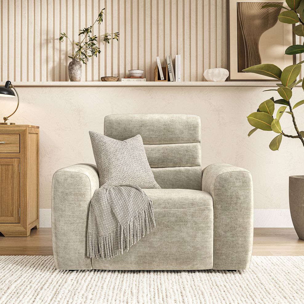 Cohen Electric Recliner Armchair in Plush Beige Fabric 3