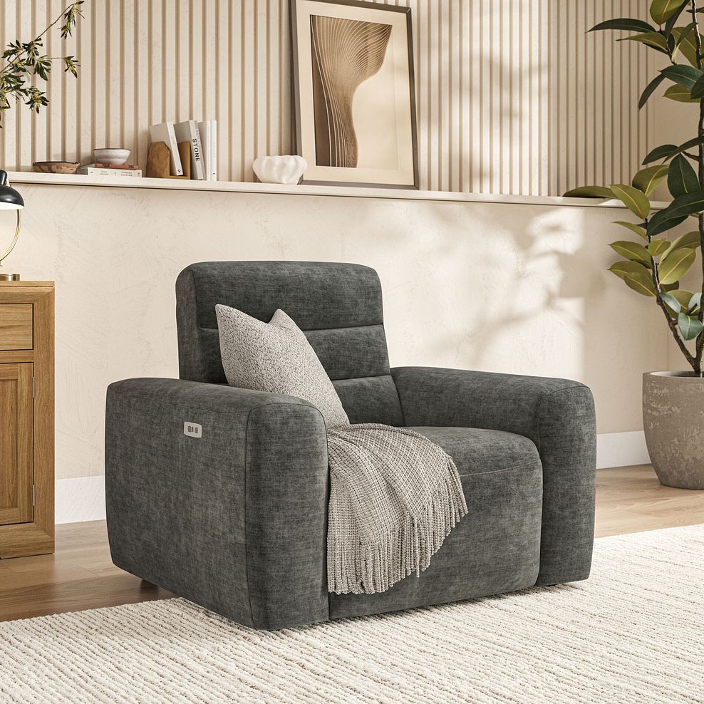 Cohen Electric Recliner Armchair in Plush Charcoal Fabric 1
