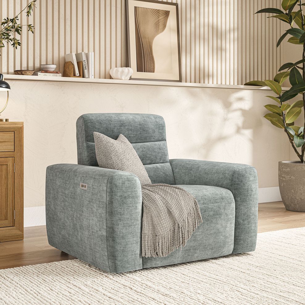 Cohen Electric Recliner Armchair in Plush Silver Fabric 1