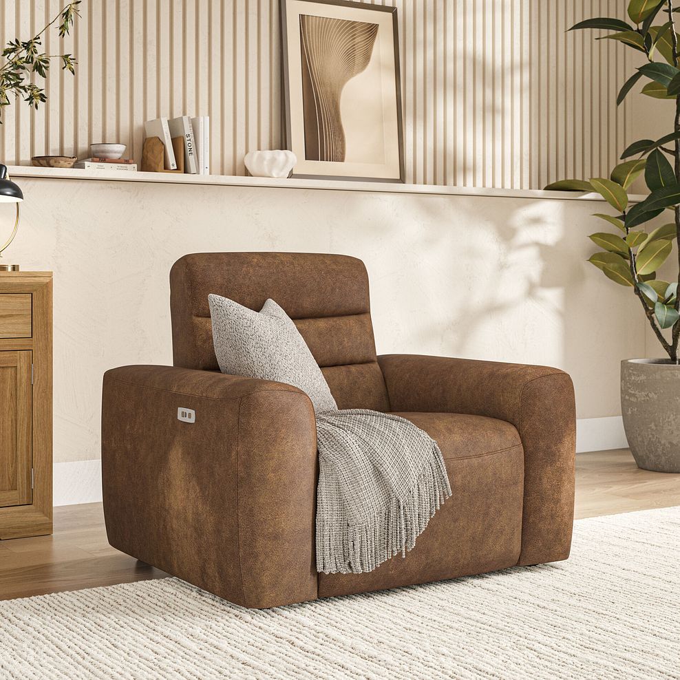 Cohen Electric Recliner Armchair in Ranch Brown Fabric 1
