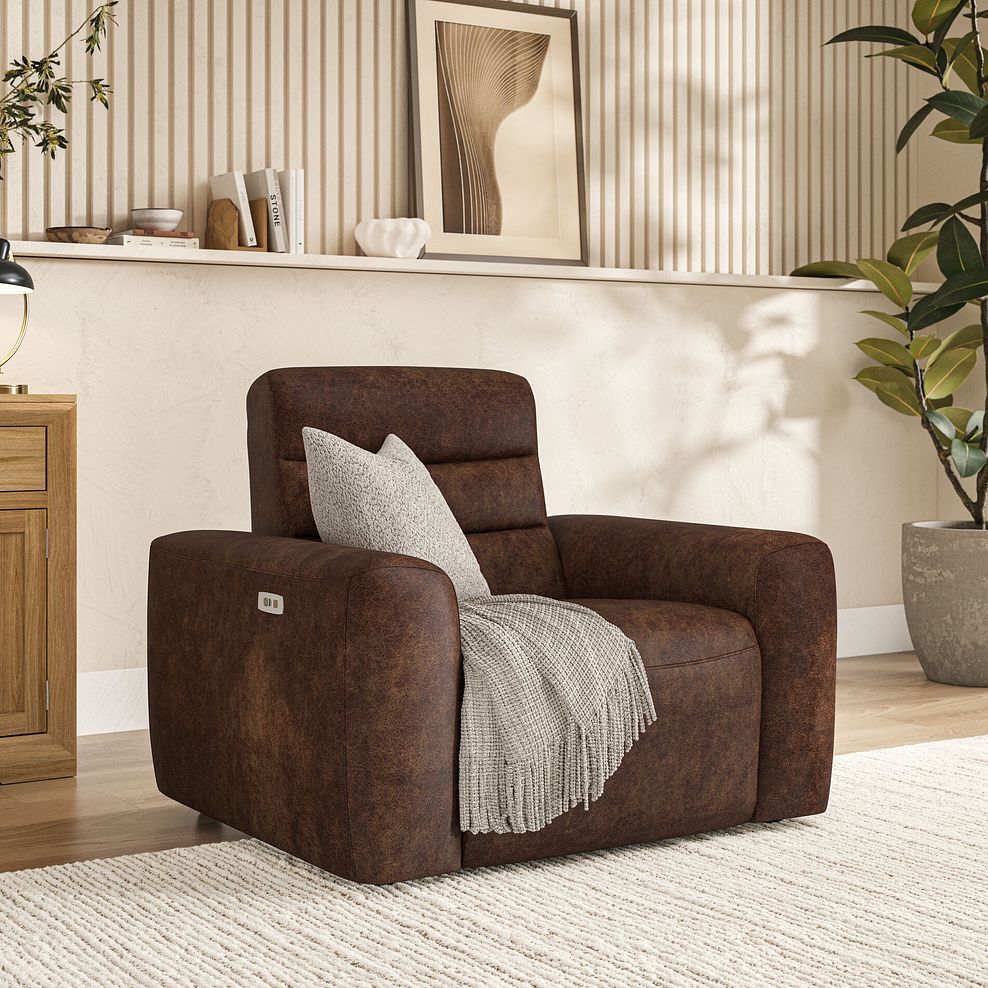 Cohen Electric Recliner Armchair in Ranch Dark Brown Fabric 1