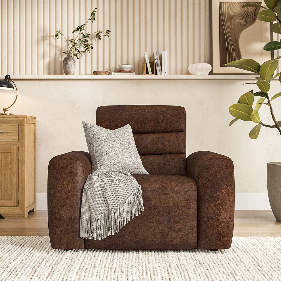 Cohen Electric Recliner Armchair in Ranch Dark Brown Fabric 14