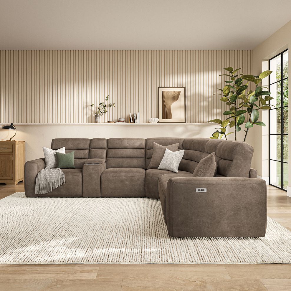 Cohen Group 3 Electric Recliner with 1 Console in Miller Earth Brown Fabric 3