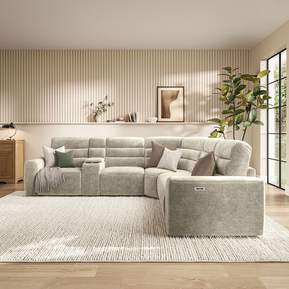 Cohen Group 3 Electric Recliner with 1 Console in Plush Beige Fabric 3