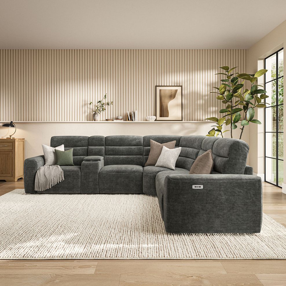 Cohen Group 3 Electric Recliner with 1 Console in Plush Charcoal Fabric 3