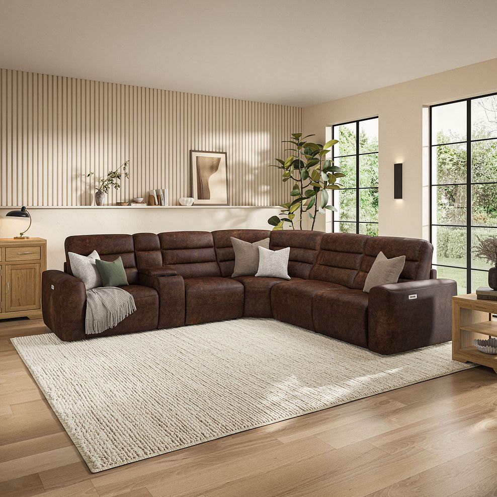 Cohen Group 3 Electric Recliner with 1 Console in Ranch Dark Brown Fabric 1