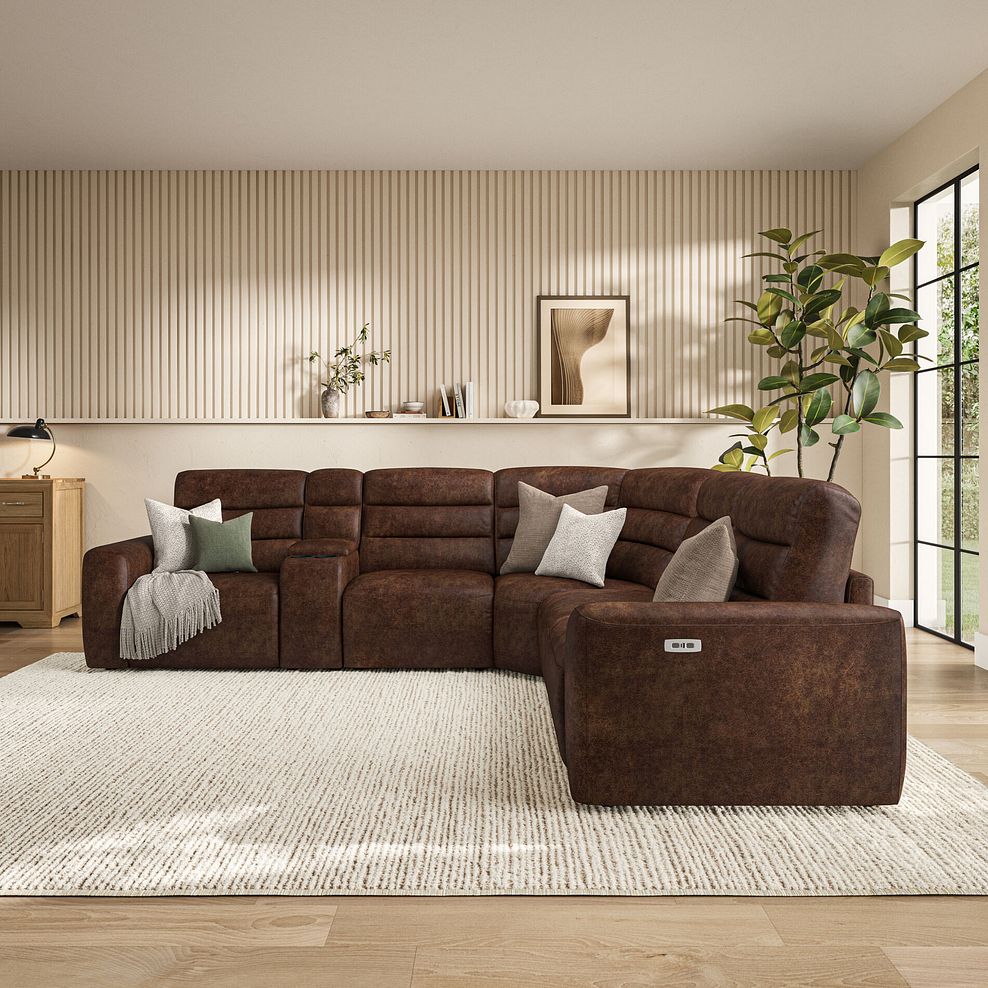 Cohen Group 3 Electric Recliner with 1 Console in Ranch Dark Brown Fabric 3