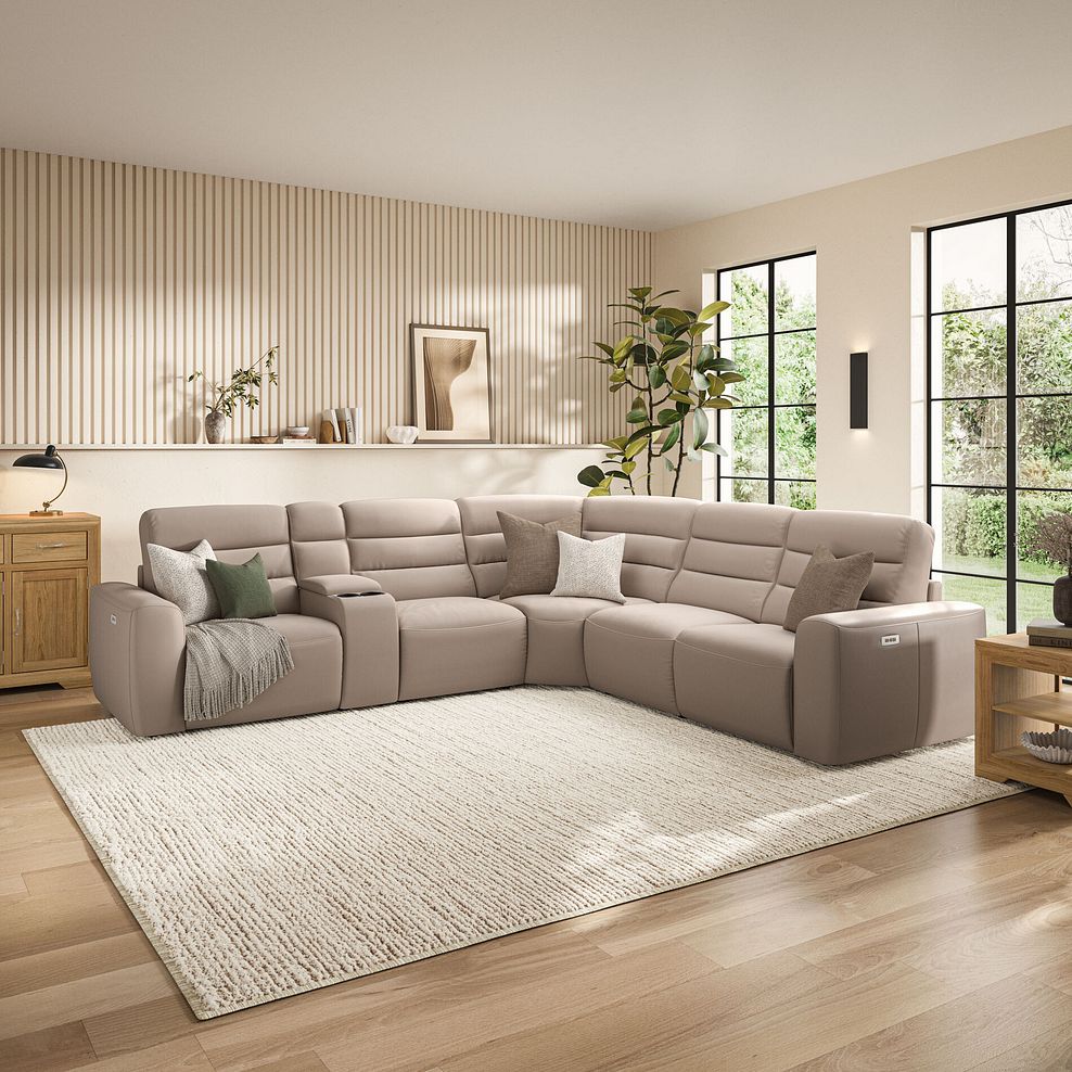 Cohen Group 3 Electric Recliner with 1 Console in Virgo Buff Leather 1