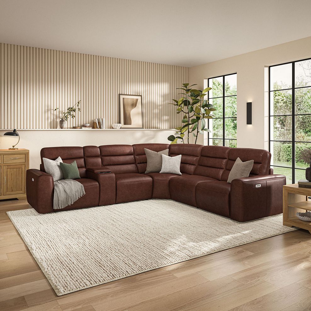 Cohen Group 3 Electric Recliner with 1 Console in Virgo Chestnut Leather 1