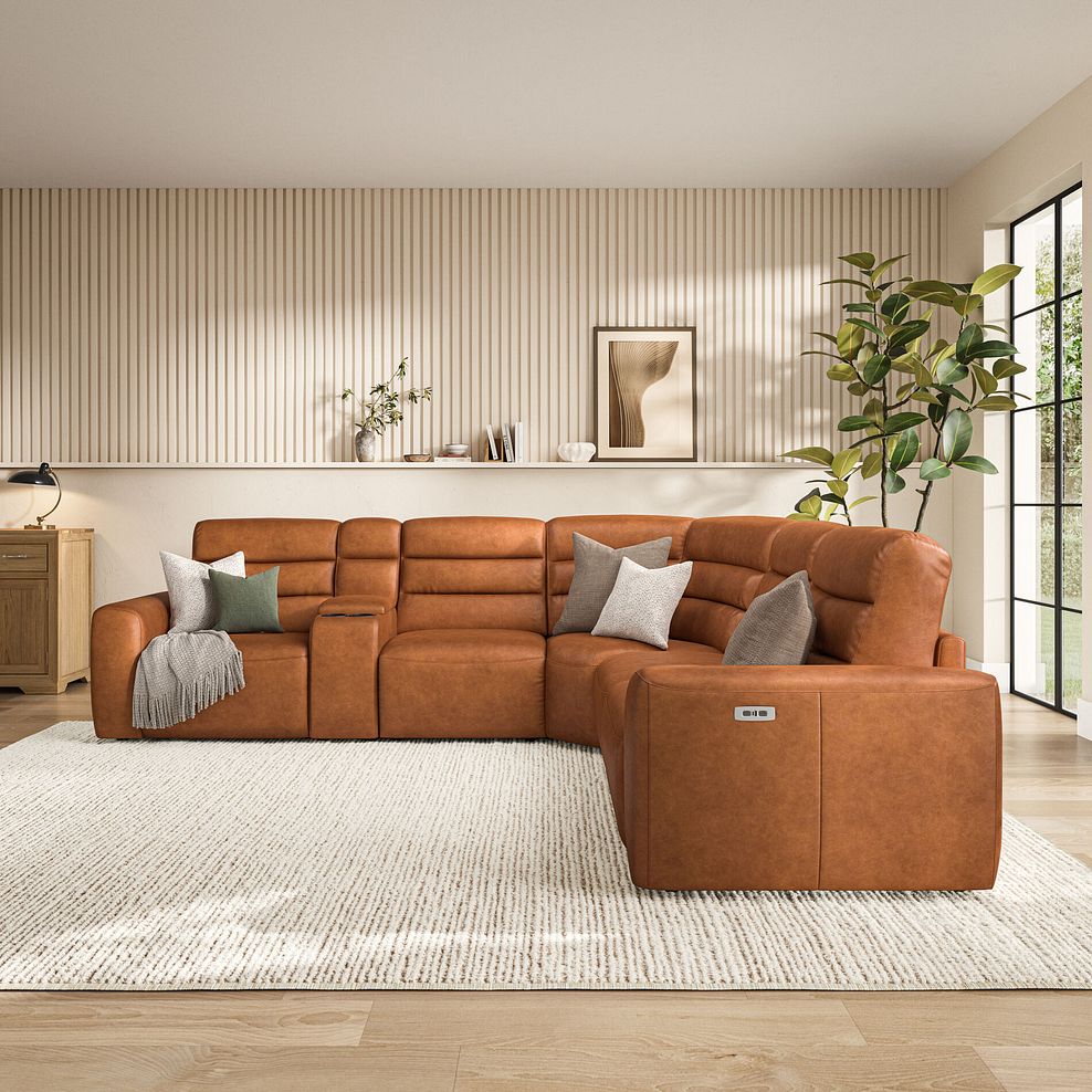 Cohen Group 3 Electric Recliner with 1 Console in Virgo Cognac Leather 3