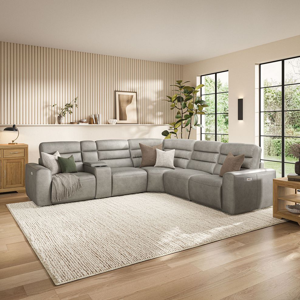 Cohen Group 3 Electric Recliner with 1 Console in Virgo Platinum Leather 1