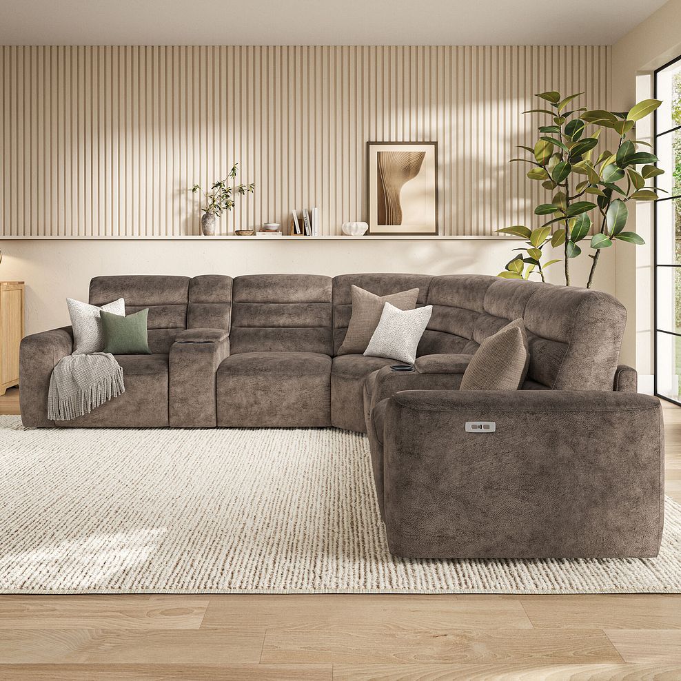 Cohen Group 3 Electric Recliner with 2 Consoles in Dapple Chocolate Fabric 2