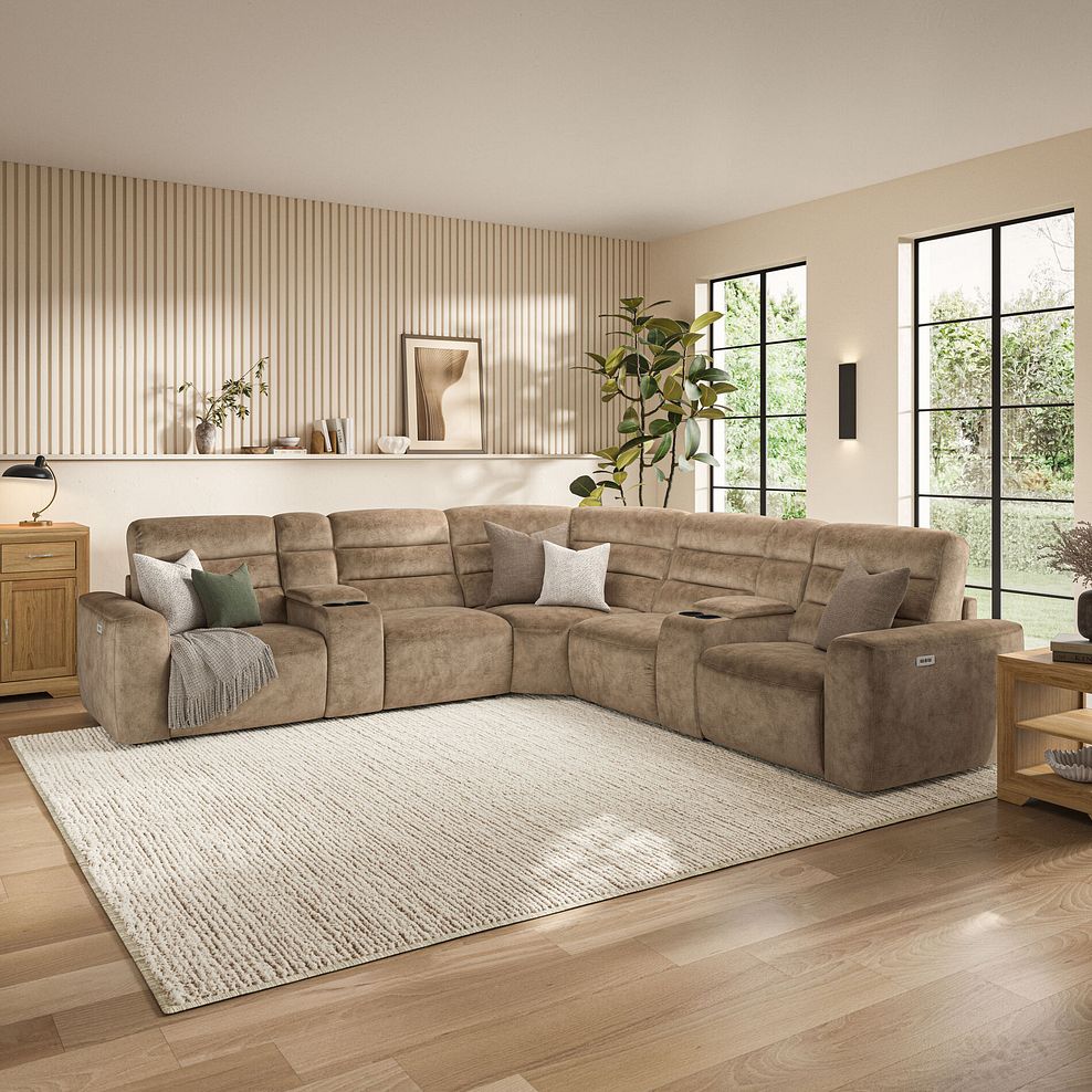 Cohen Group 3 Electric Recliner with 2 Consoles in Dapple Taupe Fabric 1