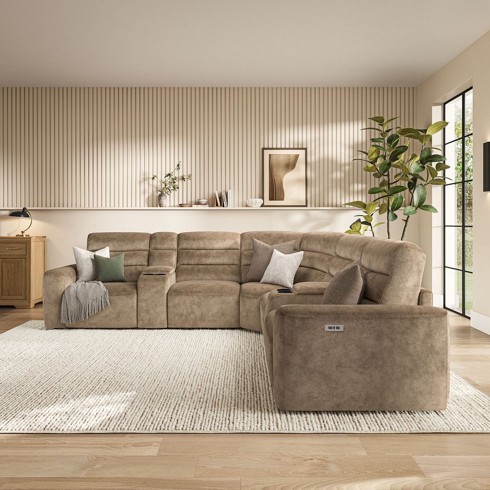 Cohen Group 3 Electric Recliner with 2 Consoles in Dapple Taupe Fabric 3